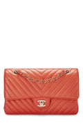 Chanel,  Orange Chevron Lambskin Classic Double Flap Medium, Black