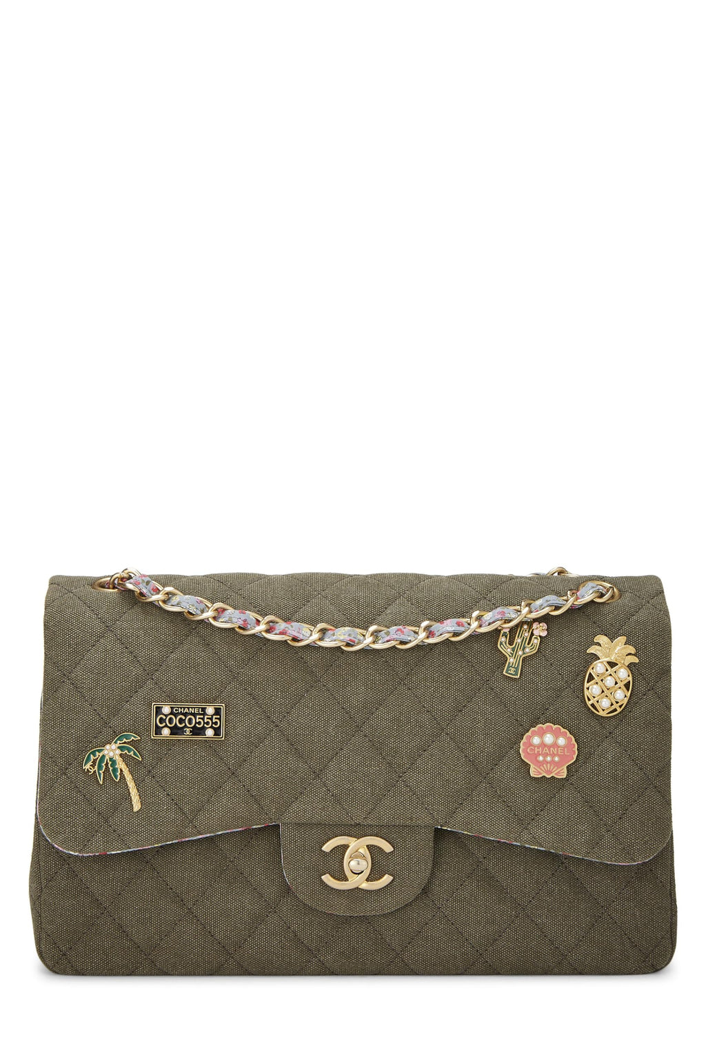 Chanel,  Paris-Cuba Green Quilted Charms Classic Double Flap Jumbo, Green