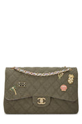 Chanel,  Paris-Cuba Green Quilted Charms Classic Double Flap Jumbo, Green