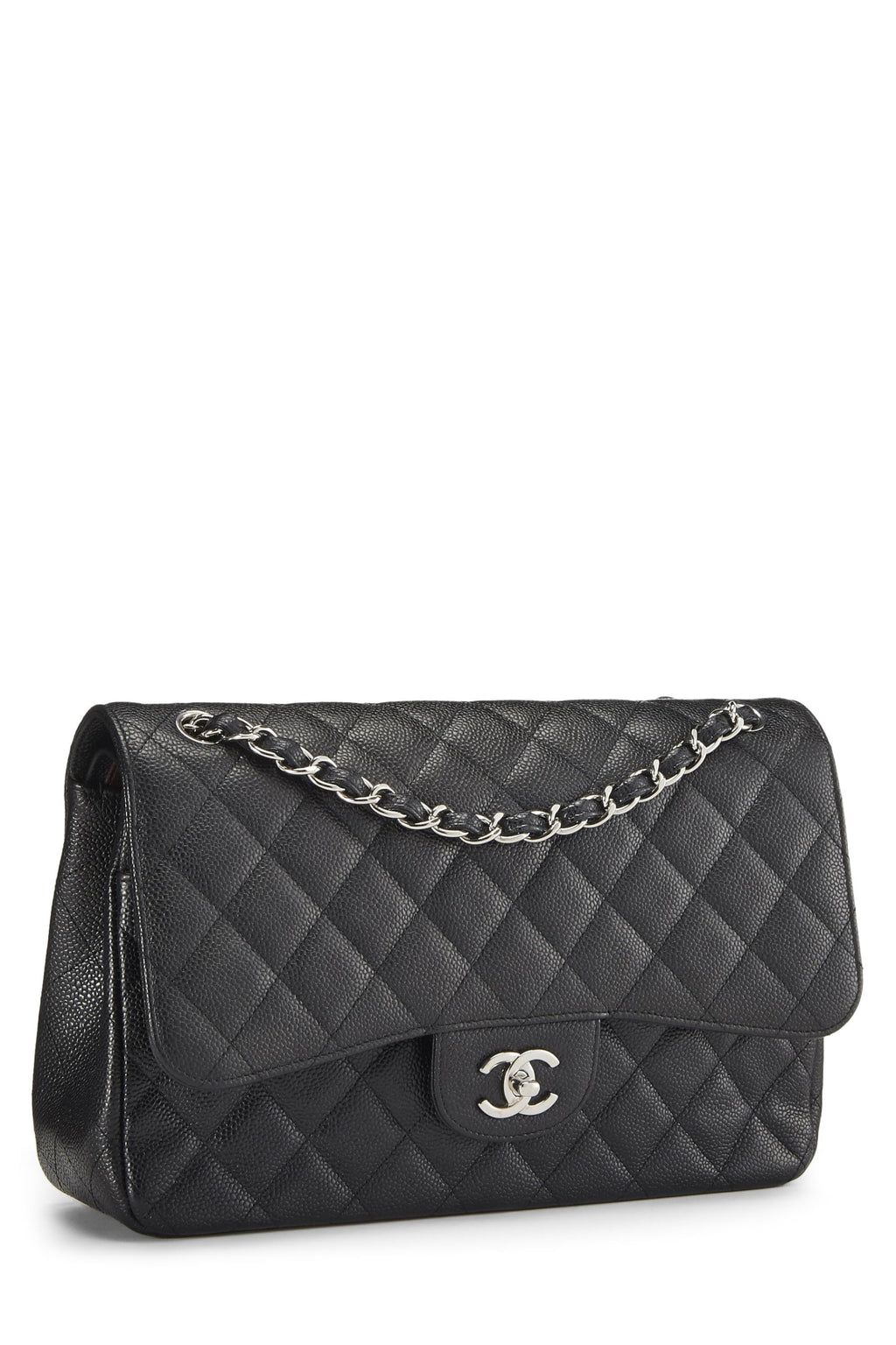 Chanel,  Black Quilted Caviar Leather New Classic Jumbo, Black