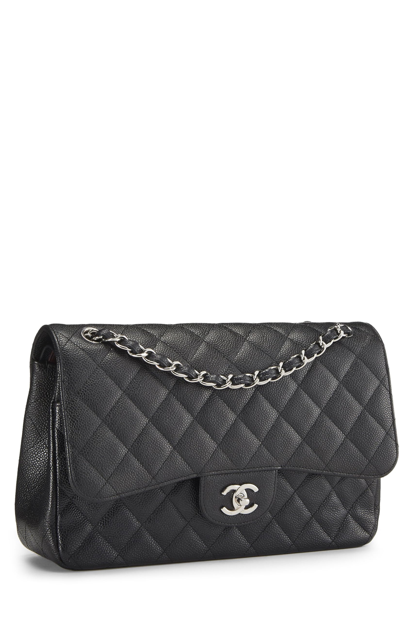 Chanel,  Black Quilted Caviar Leather New Classic Jumbo, Black