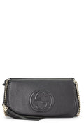 Gucci,  Black Grained Leather Soho Chain Flap Crossbody, Black