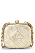 Chanel,  Metallic Gold Quilted Lambskin Kiss Lock Crossbody Bag, Gold