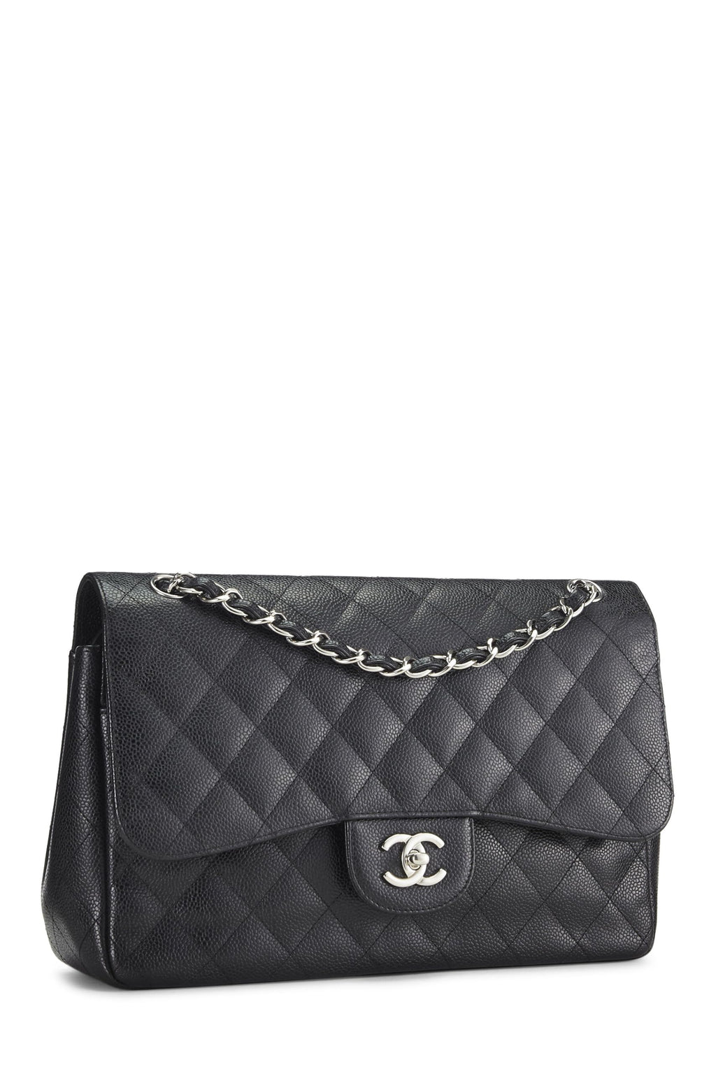Chanel,  Black Quilted Caviar New Classic Double Flap Jumbo, Black