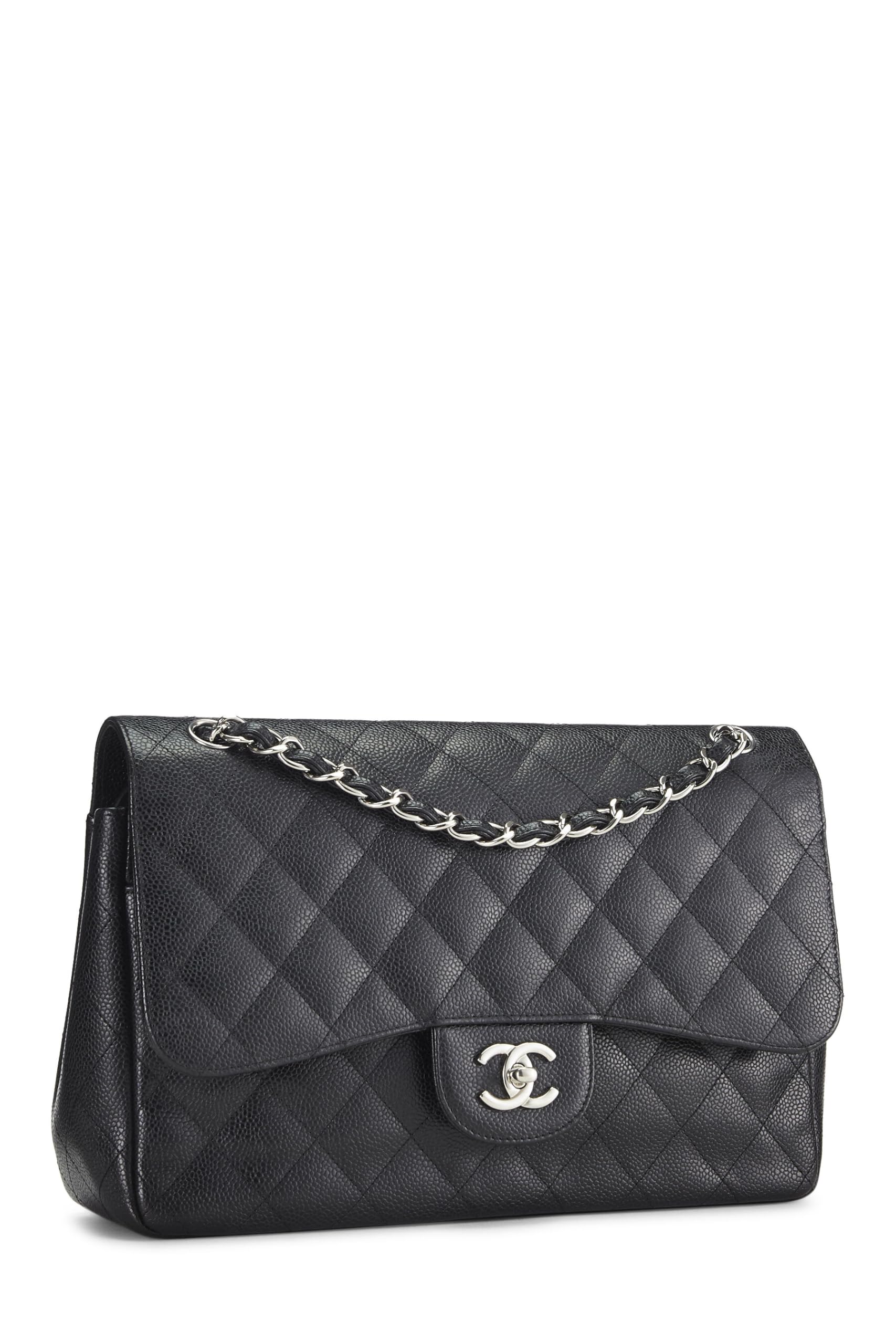 Chanel,  Black Quilted Caviar New Classic Double Flap Jumbo, Black