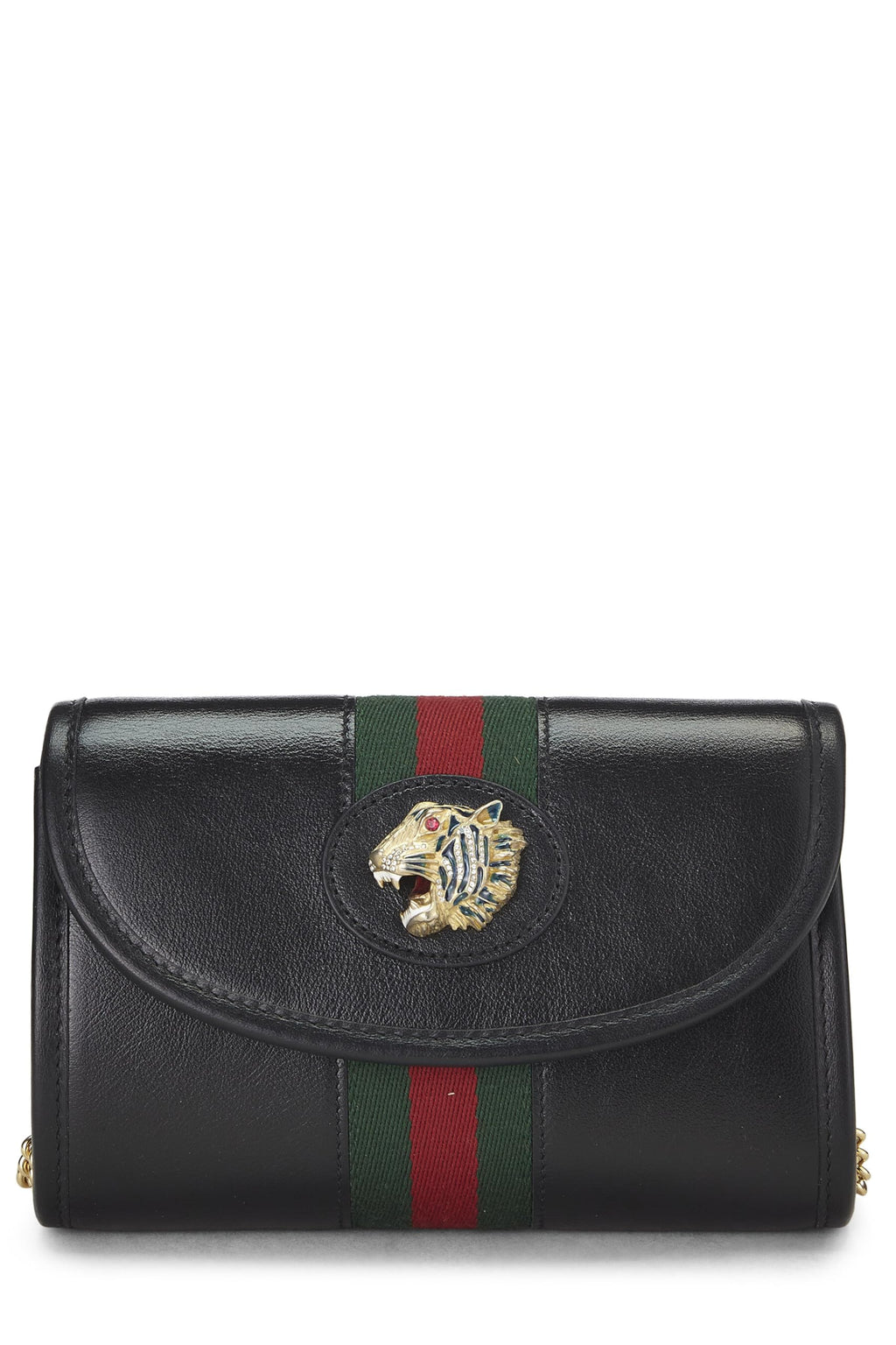 Gucci,  Black Leather Web Rajah Shoulder Bag Mini, Black