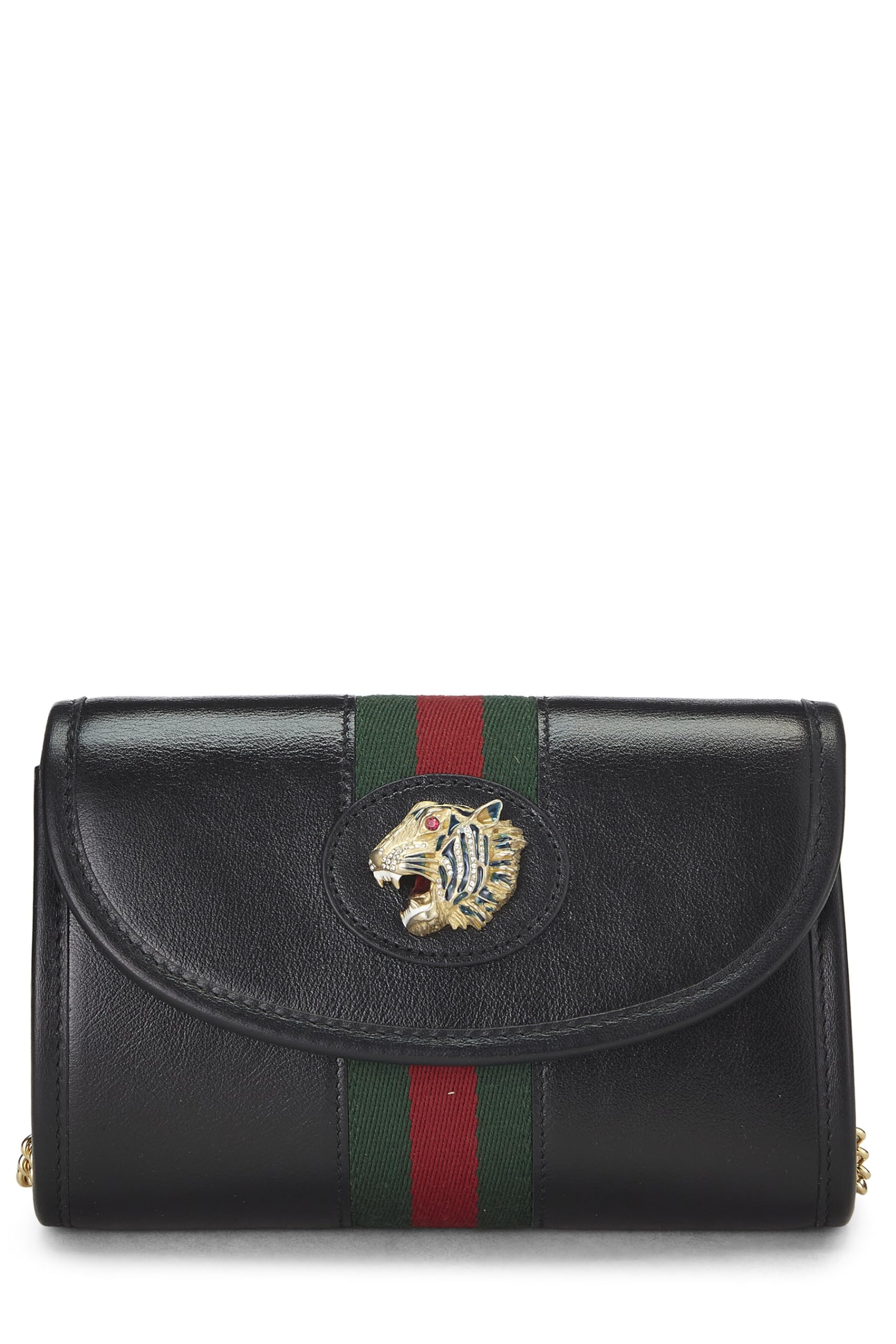 Gucci,  Black Leather Web Rajah Shoulder Bag Mini, Black