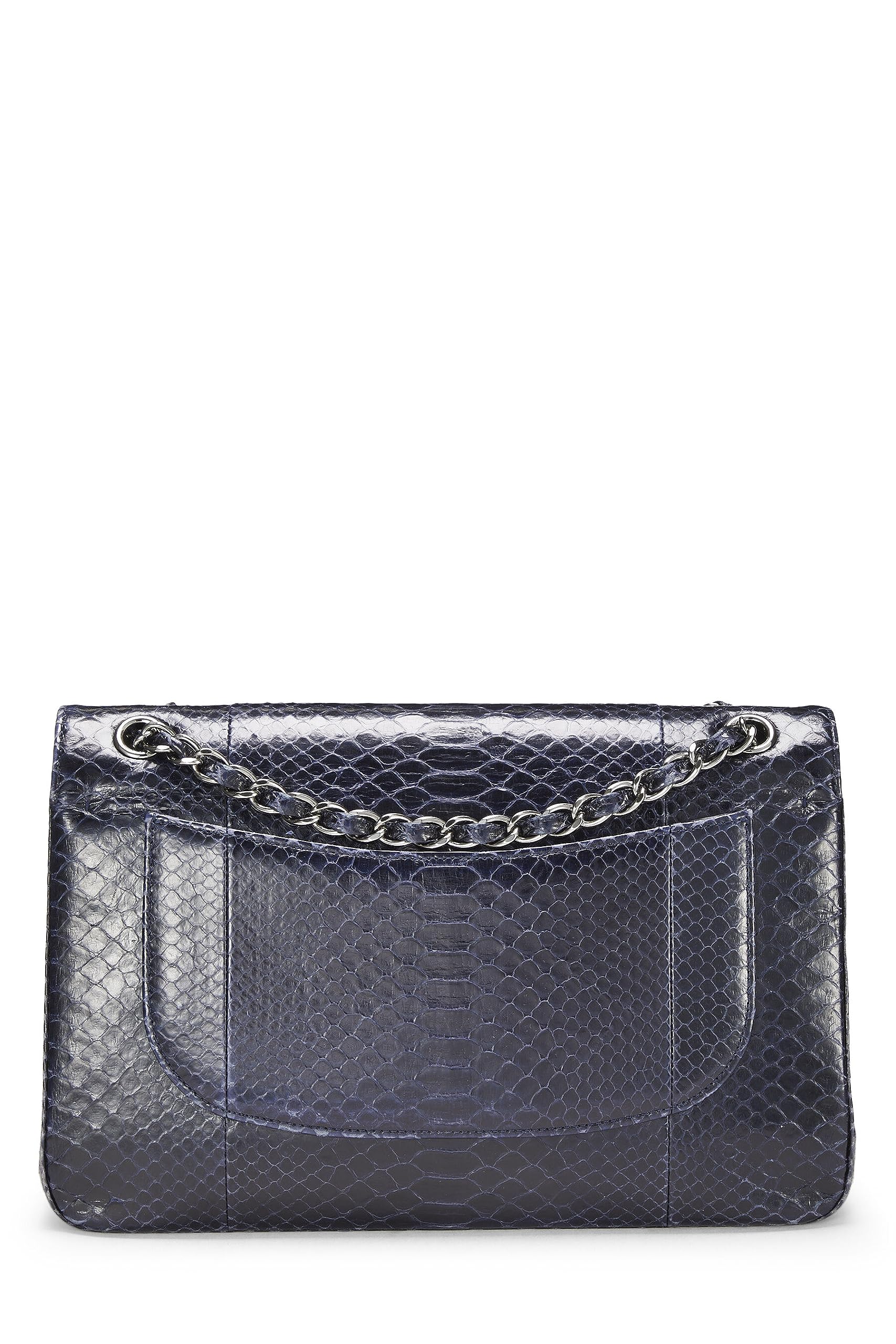 Chanel,  Navy Python New Classic Double Flap Jumbo, Navy