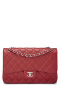 Chanel,  Red Quilted Caviar New Classic Double Flap Jumbo, Red