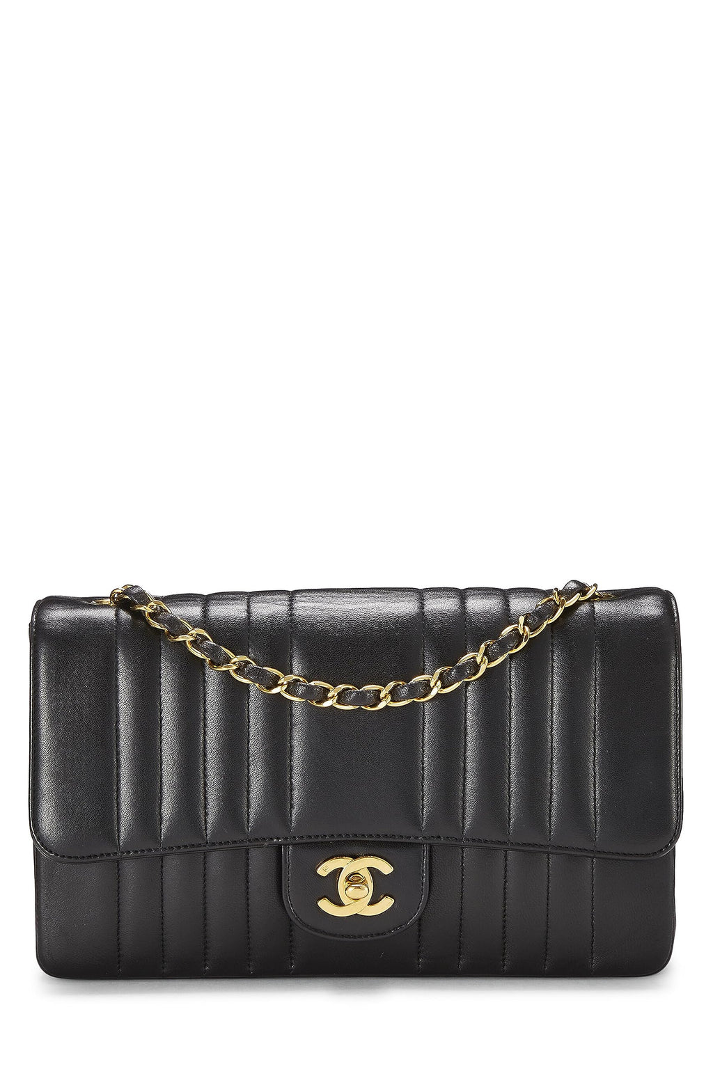Chanel,  Black Vertical Lambskin Classic Flap Medium, Black