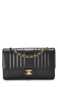 Chanel,  Black Vertical Lambskin Classic Flap Medium, Black