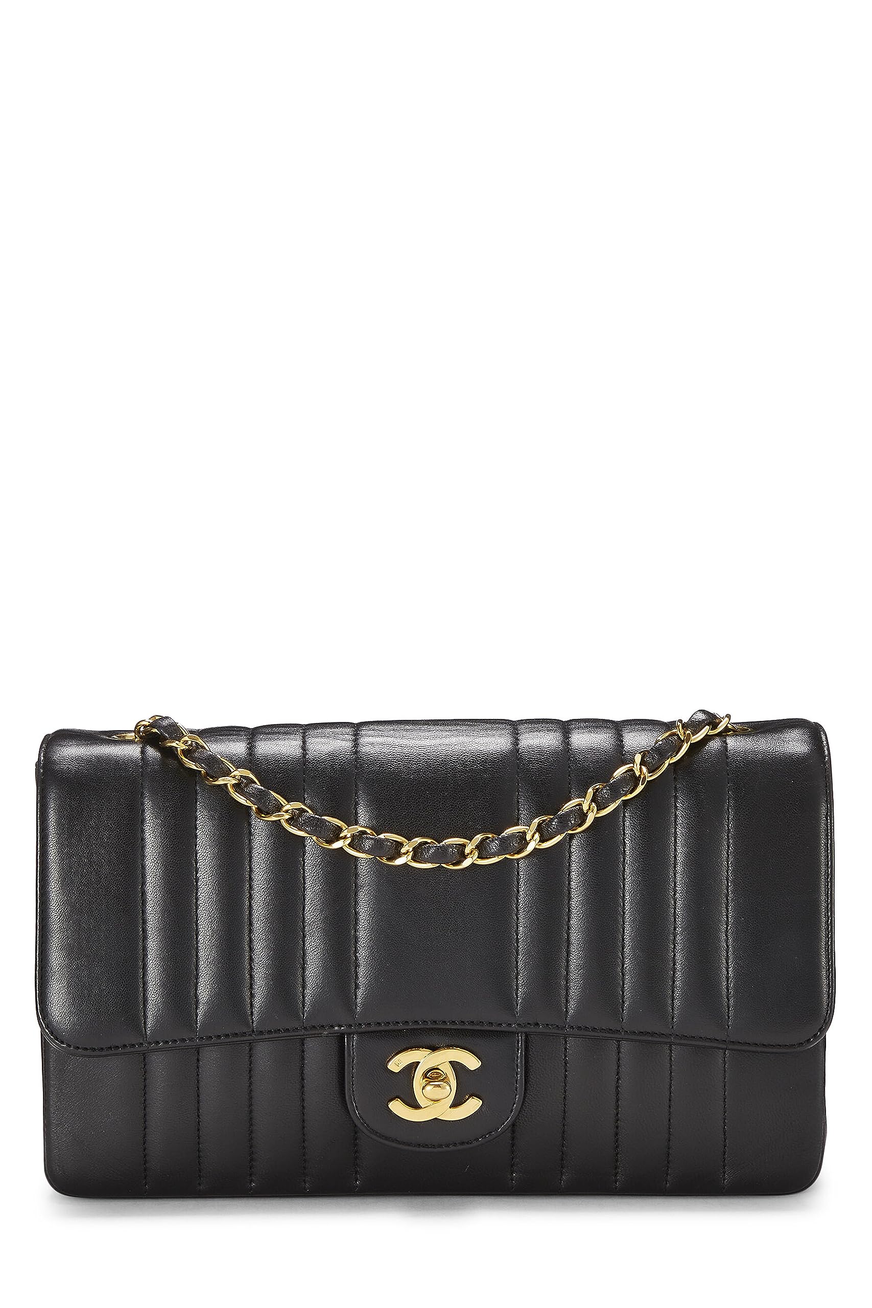 Chanel,  Black Vertical Lambskin Classic Flap Medium, Black