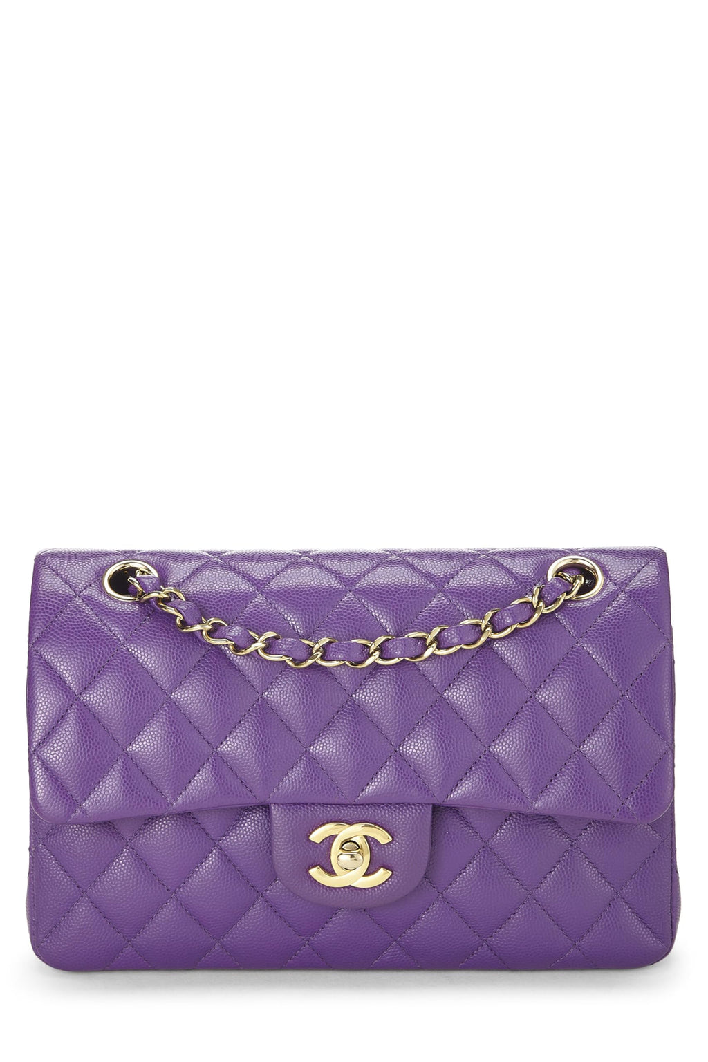 Chanel,  Purple Quilted Caviar Classic Double Flap Small, Purple