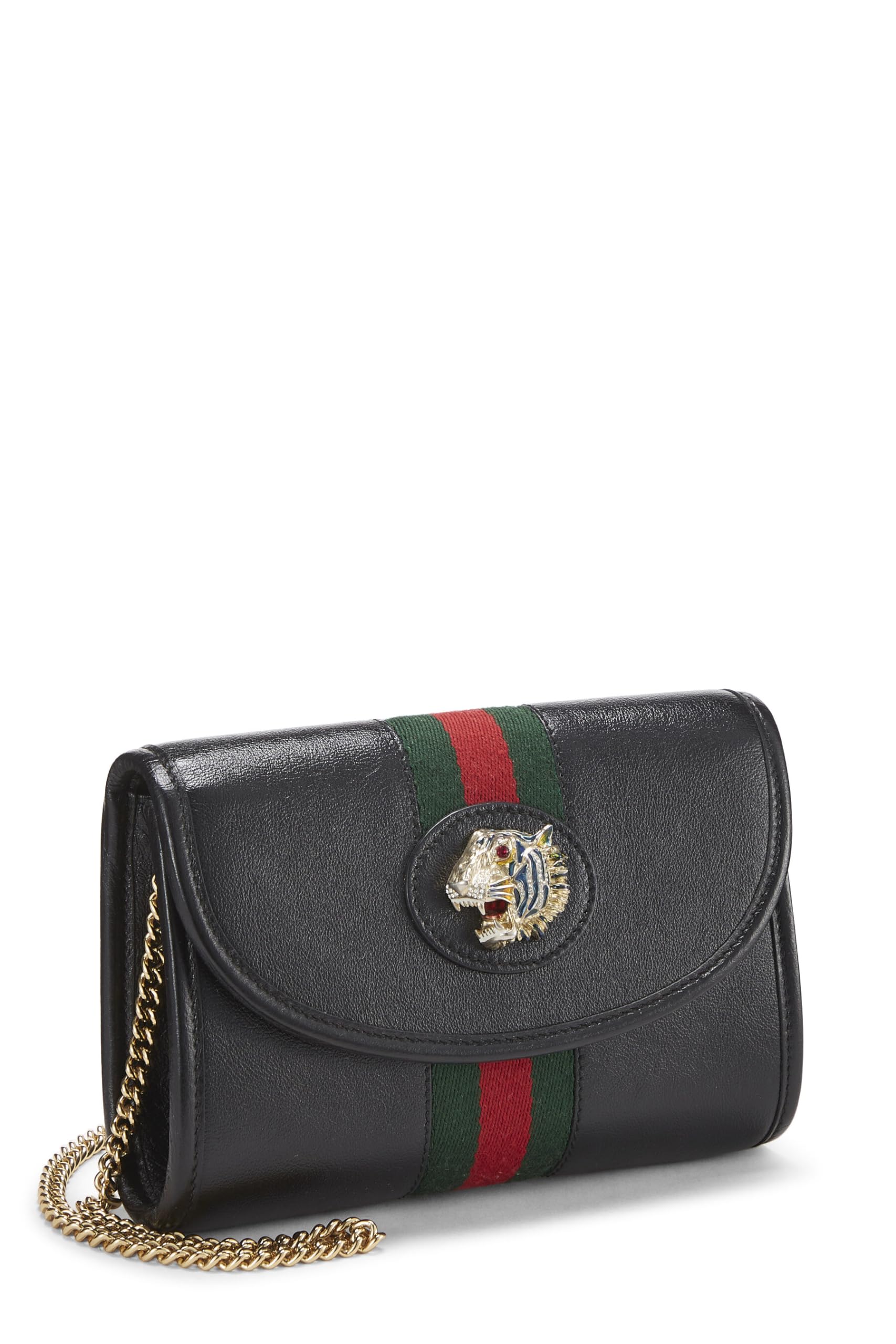 Gucci,  Black Leather Web Rajah Shoulder Bag Mini, Black