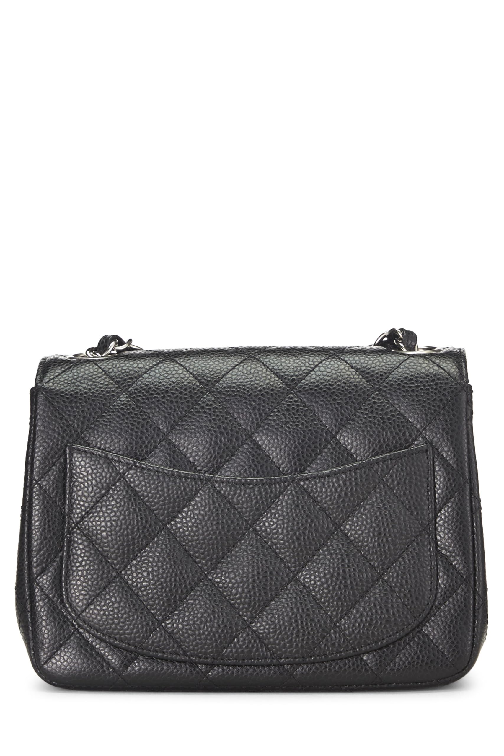 Chanel,  Black Quilted Caviar Classic Square Flap Mini, Black