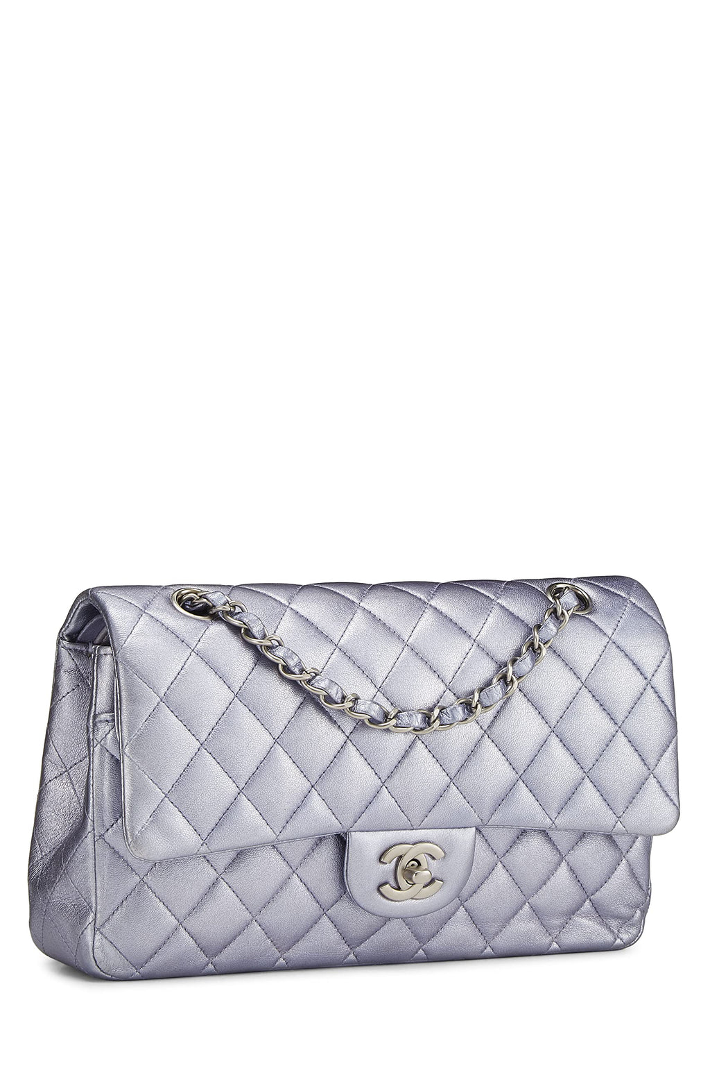 Chanel,  Metallic Purple Quilted Lambskin Classic Double Flap Medium, Purple