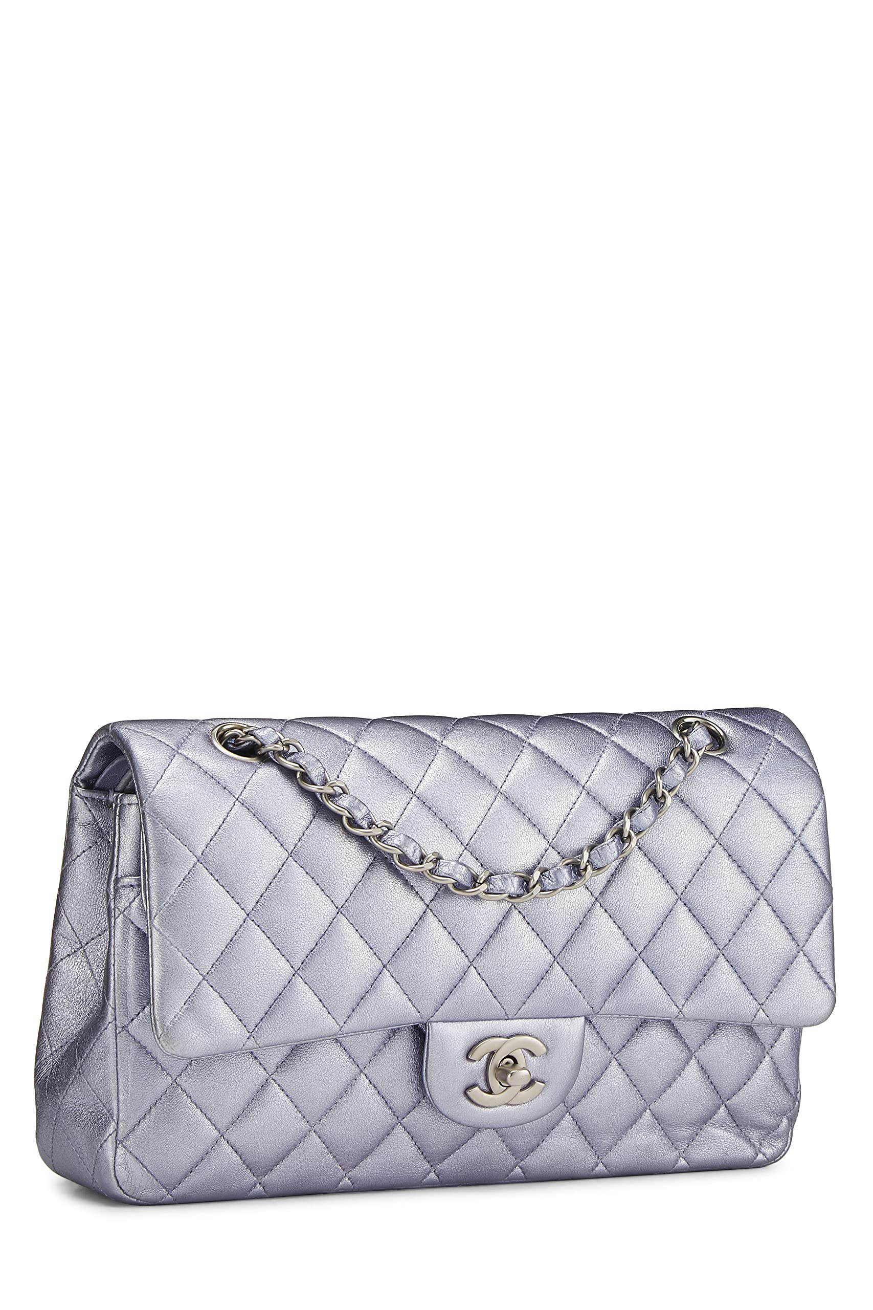 Chanel,  Metallic Purple Quilted Lambskin Classic Double Flap Medium, Purple