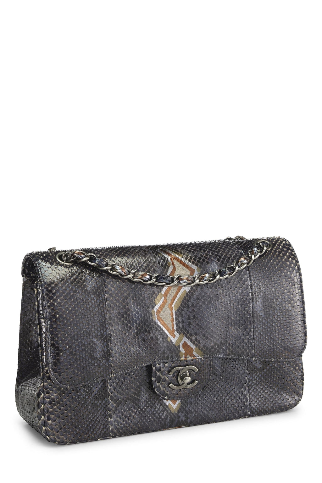 Chanel,  Navy Python New Classic Double Flap Jumbo, Blue