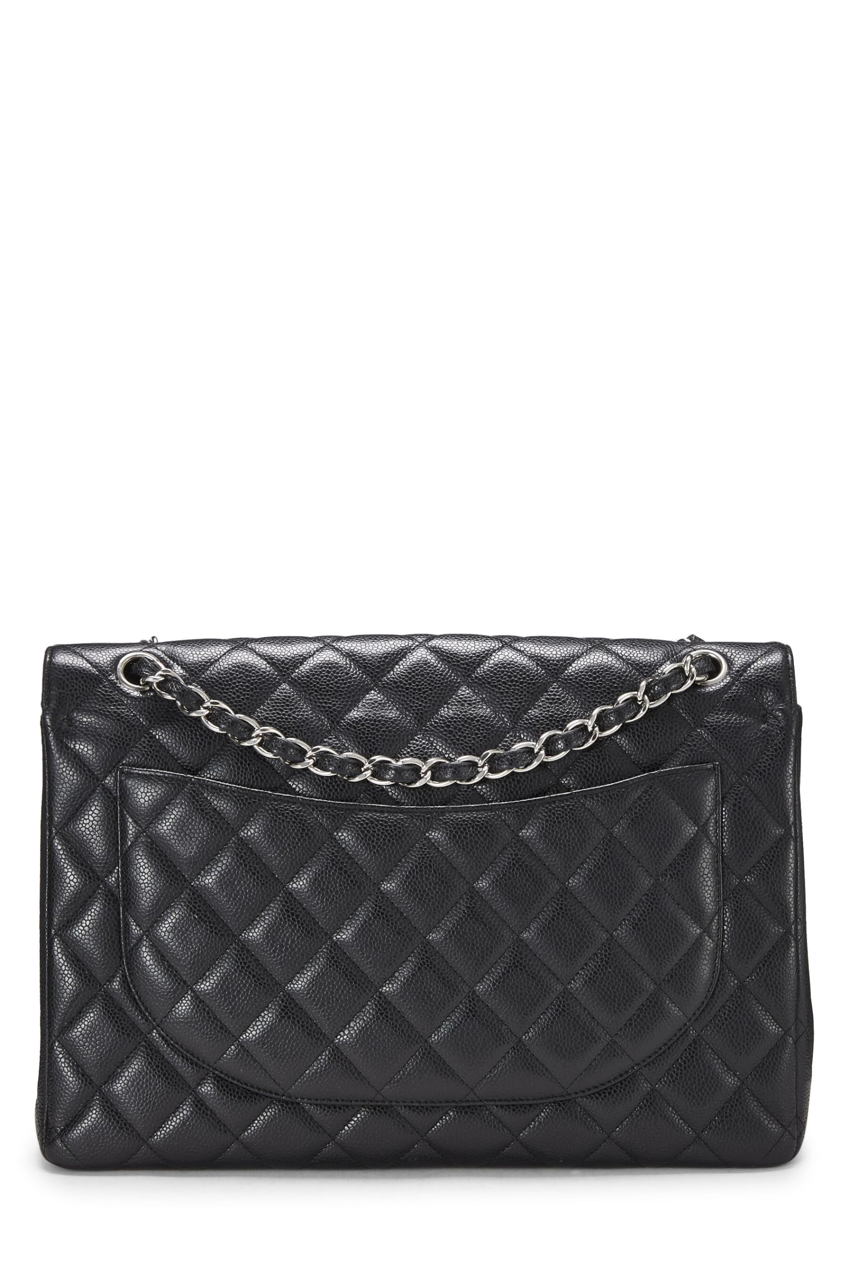 Chanel,  Black Quilted Caviar New Classic Double Flap Maxi, Black