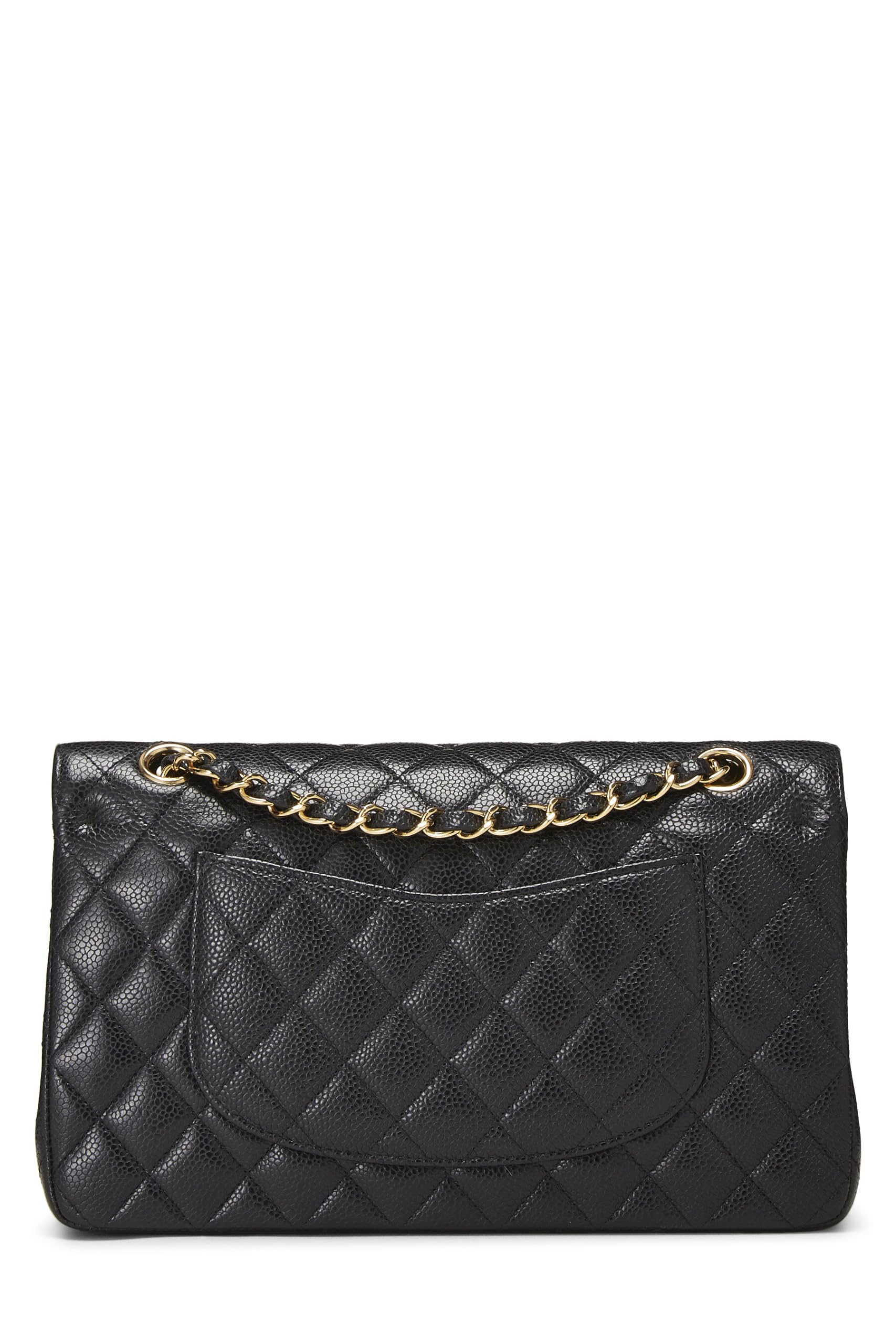 Chanel,  Black Quilted Caviar Classic Double Flap Medium, Black