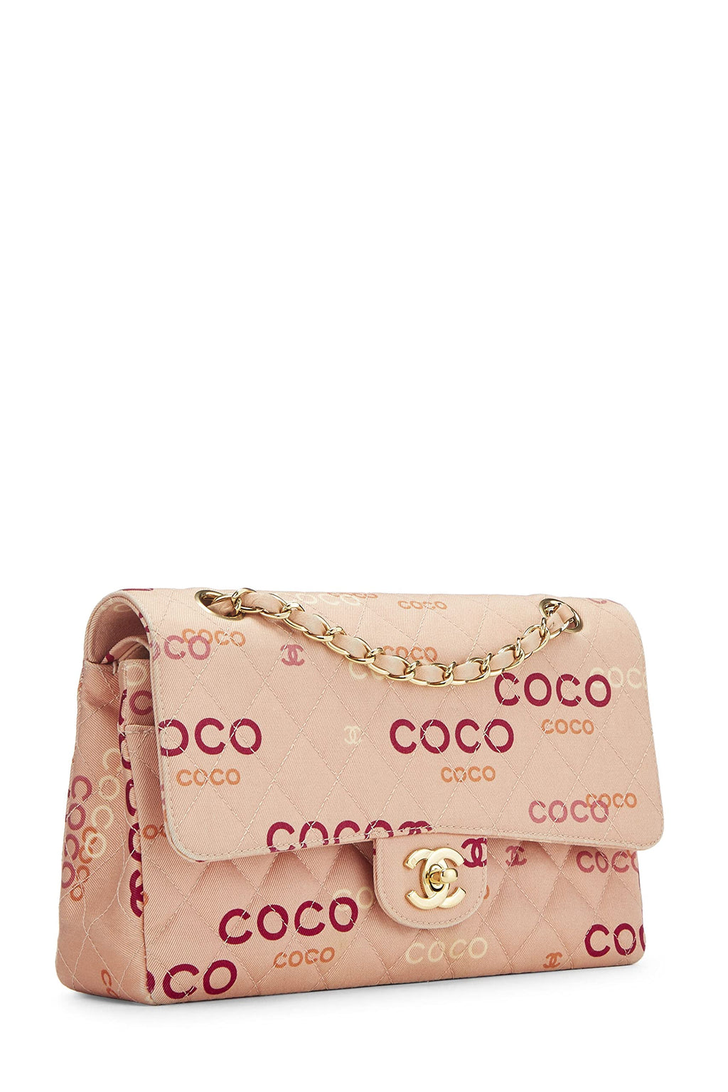 Chanel,  Pink Quilted Canvas Coco Classic Double Flap Medium, Pink