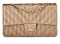 Chanel,  Gold Chevron Pleated Lambskin Classic Double Flap Medium, Gold