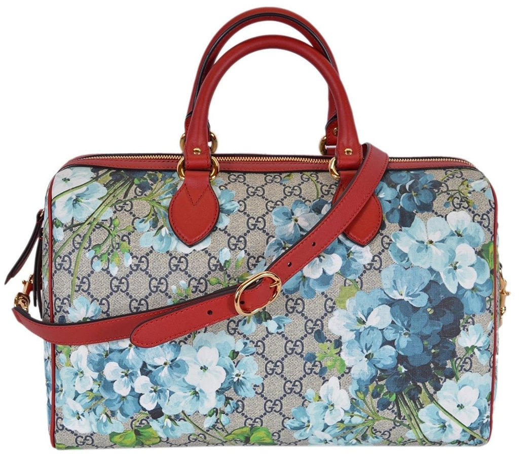 Gucci Blue Gucci Blooms Coated Canvas Medium Boston Top Handle Bag