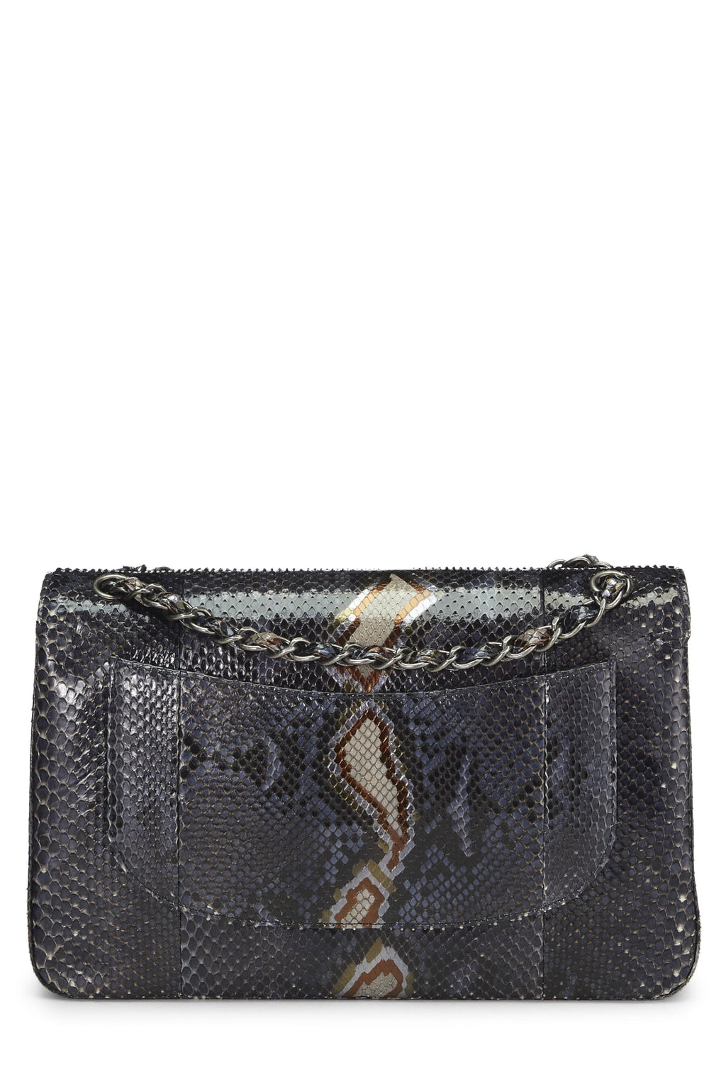 Chanel,  Navy Python New Classic Double Flap Jumbo, Blue