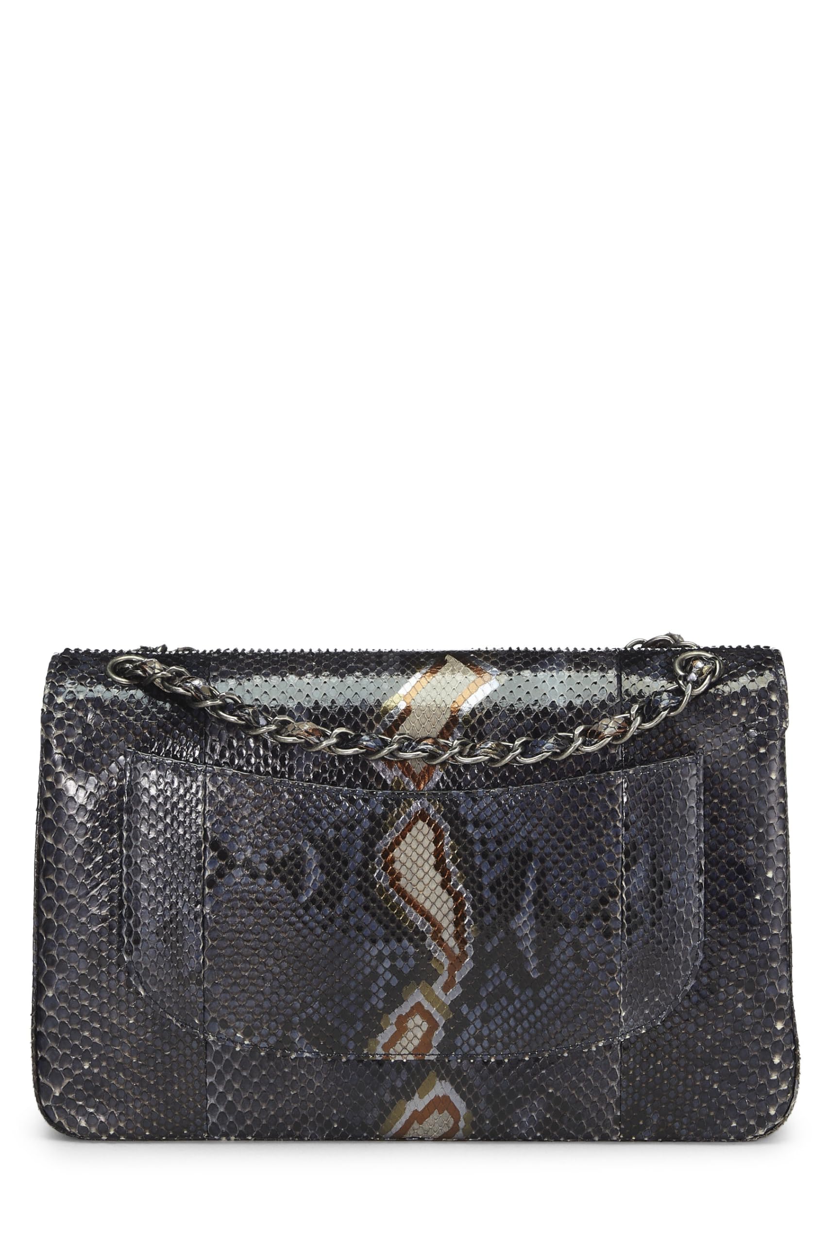 Chanel,  Navy Python New Classic Double Flap Jumbo, Blue