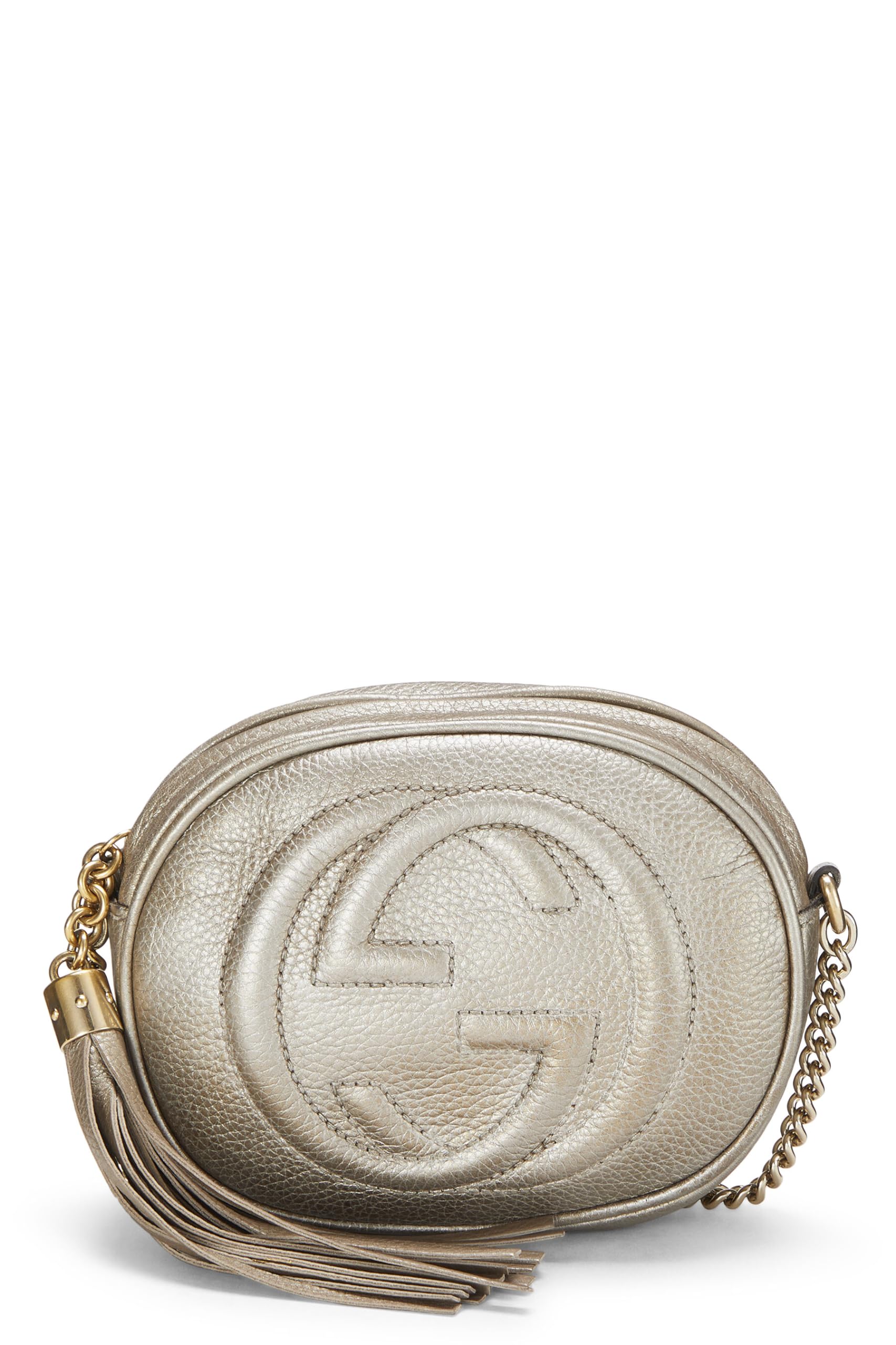 Gucci,  Metallic Gold Leather Soho Round Chain Crossbody Mini, Gold