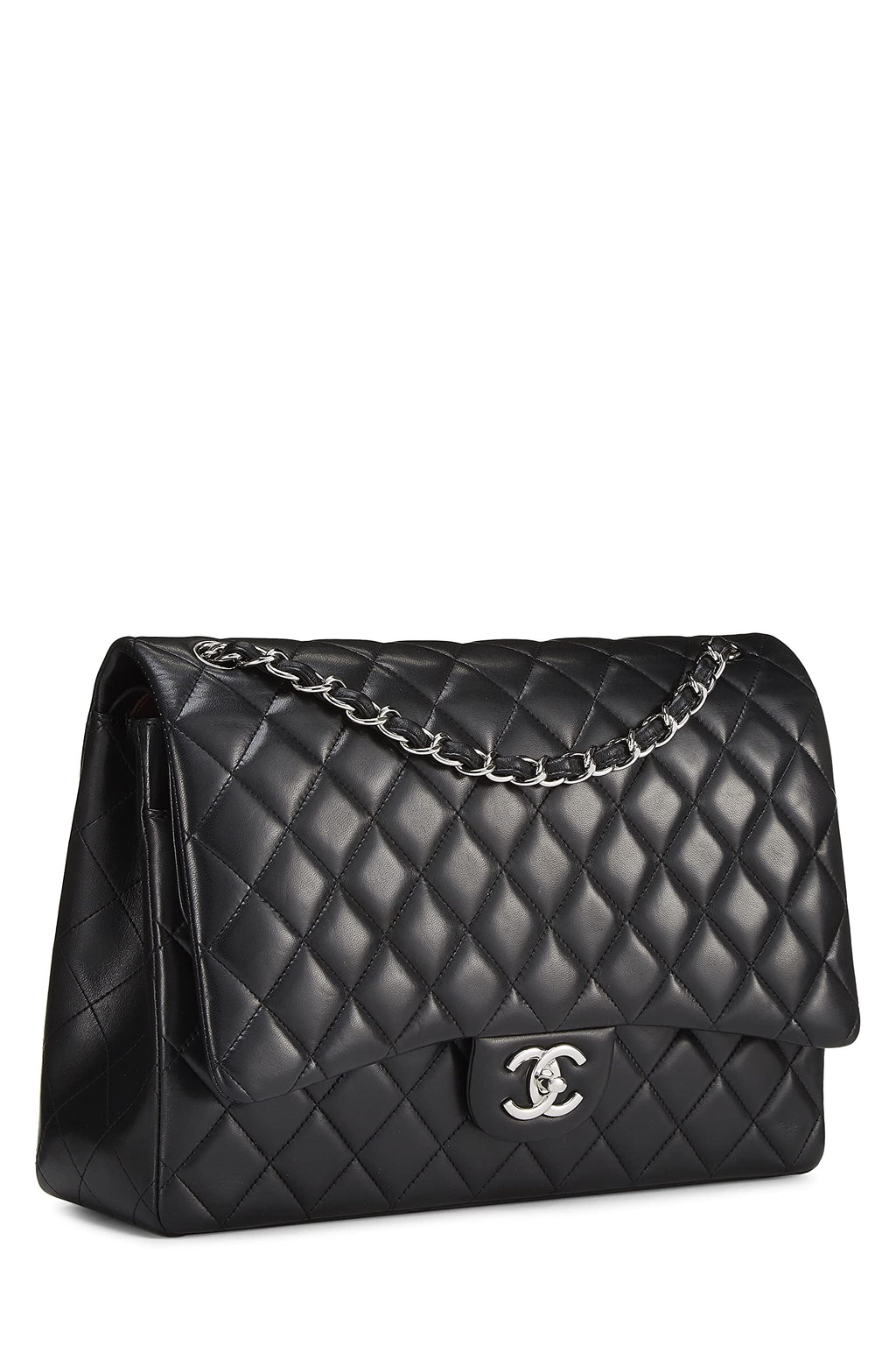 Chanel,  Black Quilted Lambskin New Classic Double Flap Maxi, Black