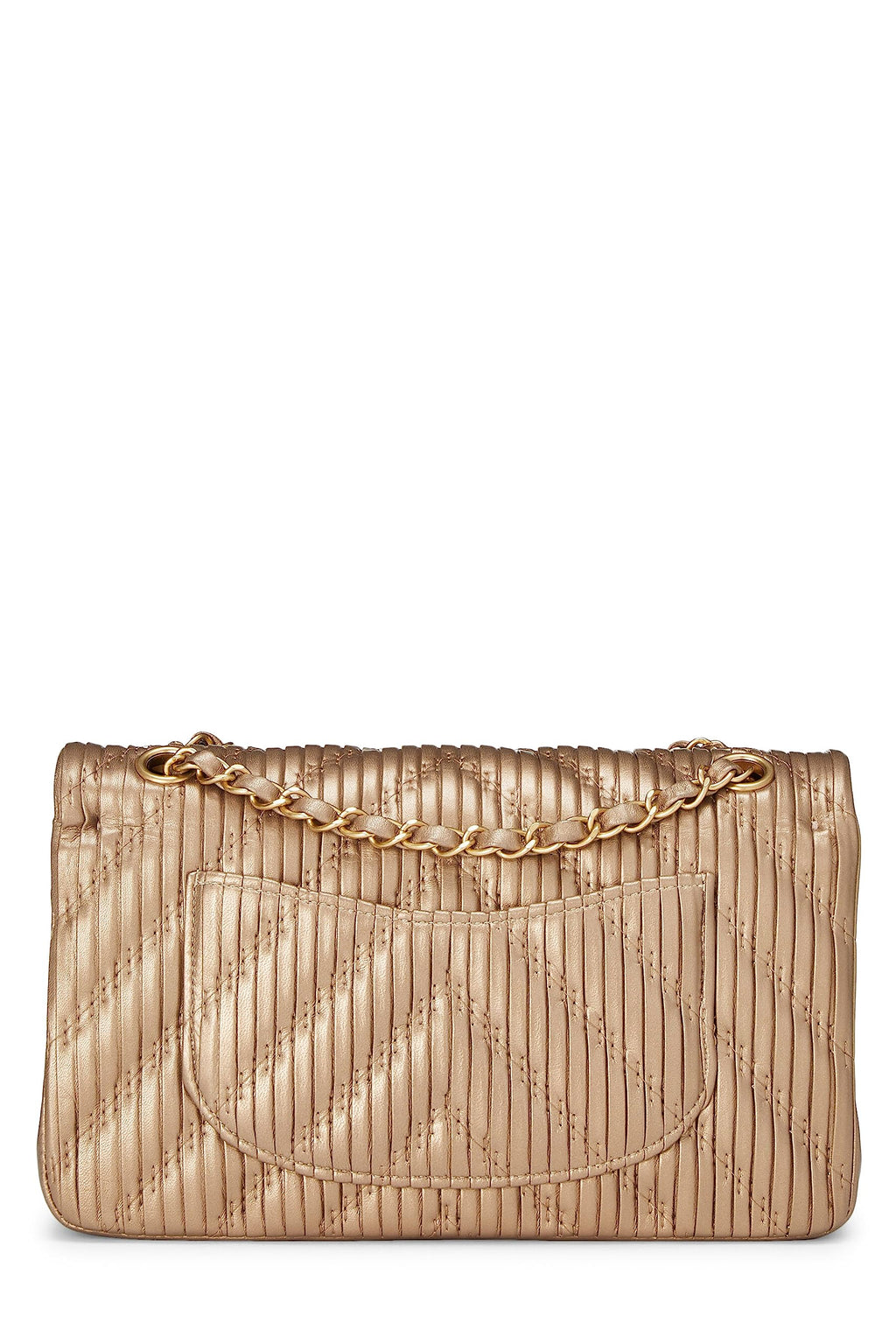 Chanel,  Gold Chevron Pleated Lambskin Classic Double Flap Medium, Gold
