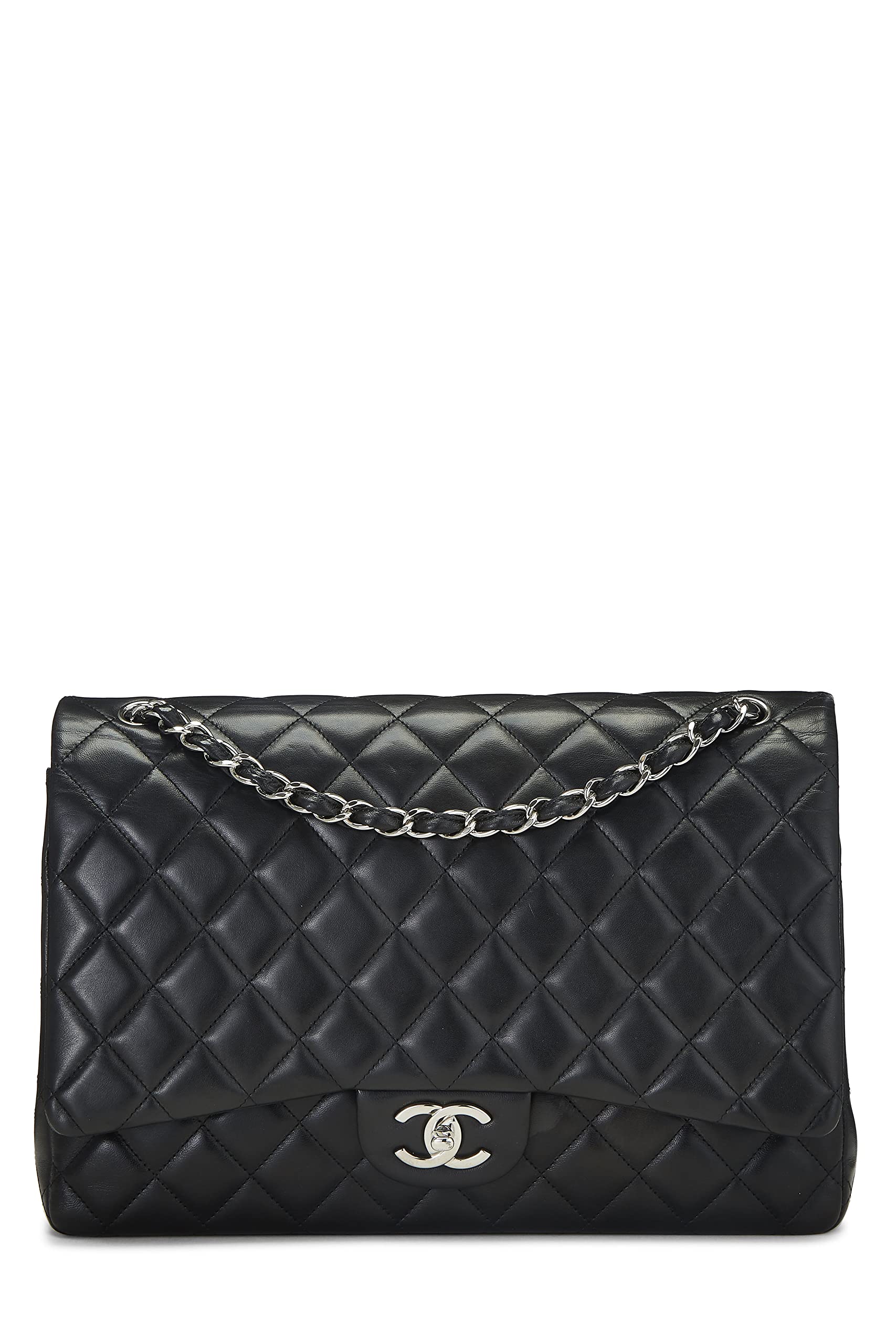 Chanel,  Black Quilted Lambskin New Classic Double Flap Maxi, Black