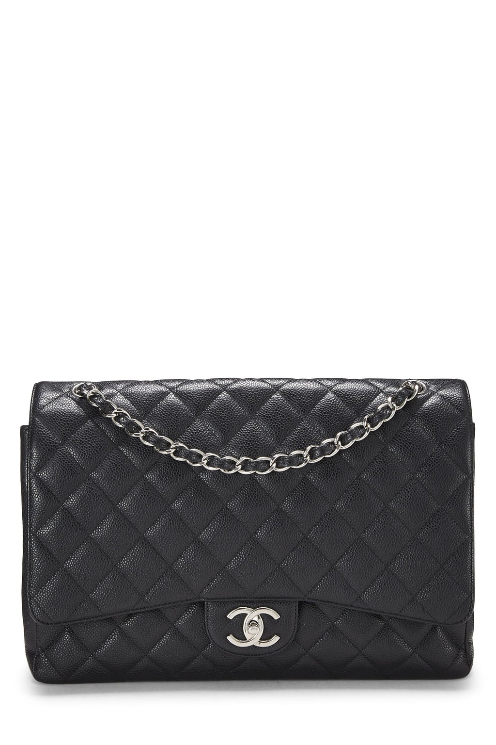 Chanel,  Black Quilted Caviar New Classic Double Flap Maxi, Black