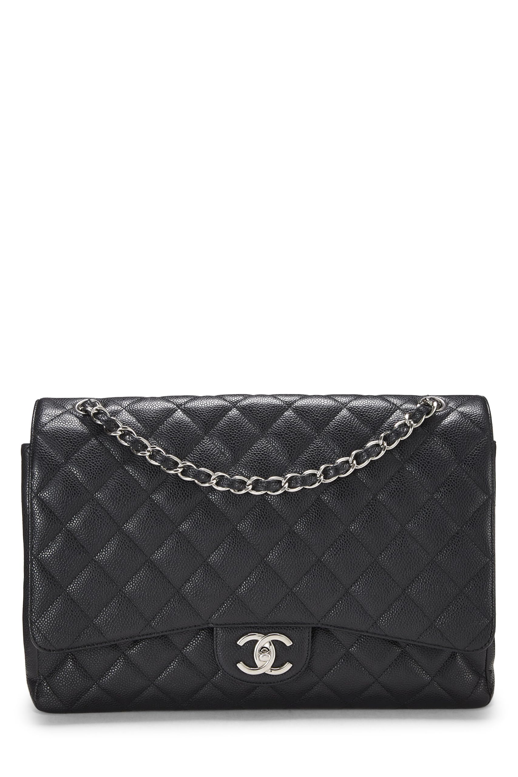 Chanel,  Black Quilted Caviar New Classic Double Flap Maxi, Black