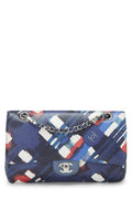 Chanel,  Blue & Red Calfskin Airline Classic Double Flap Medium, Blue