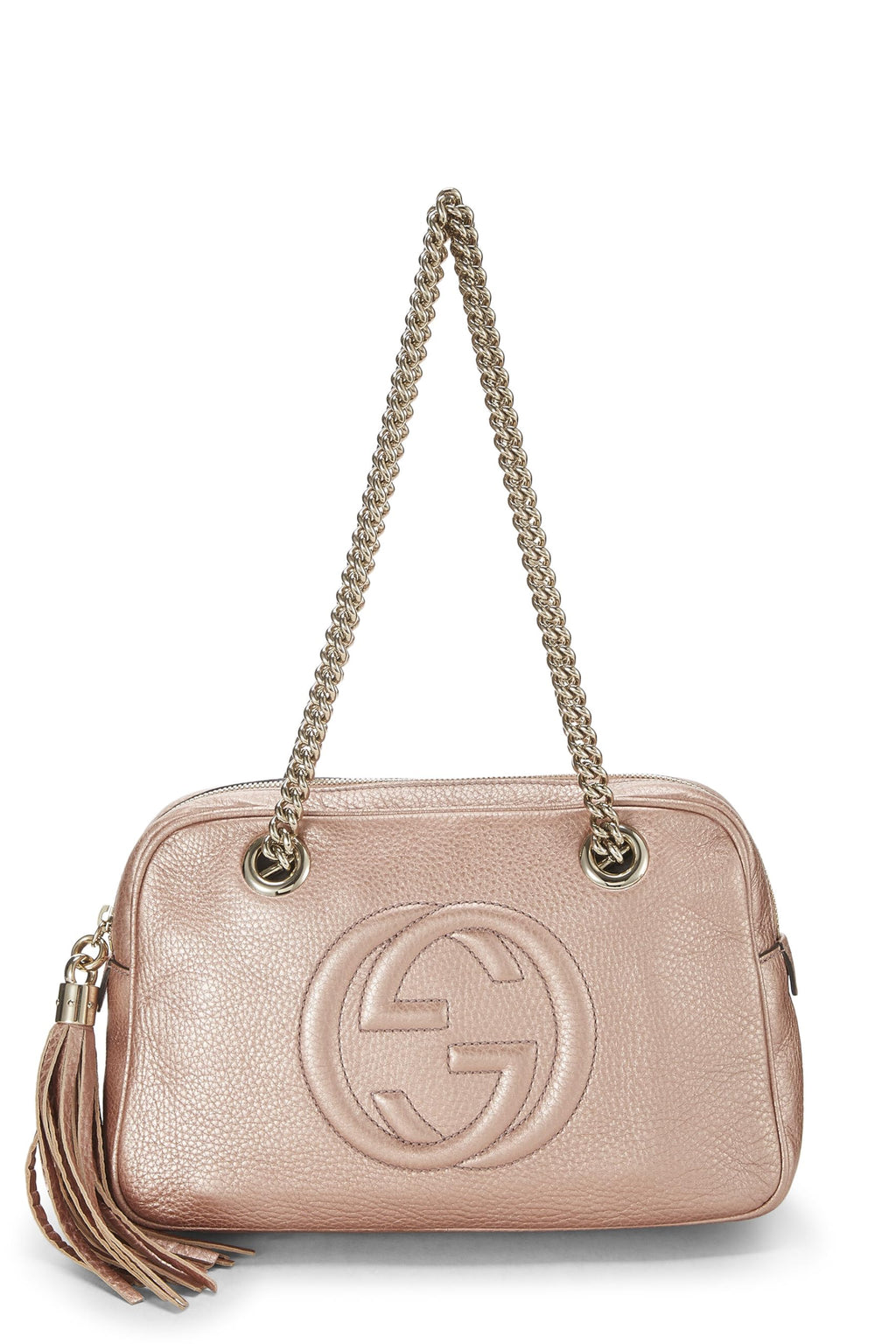 Gucci,  Metallic Pink Grained Leather Soho Chain Shoulder Bag, Pink