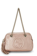Gucci,  Metallic Pink Grained Leather Soho Chain Shoulder Bag, Pink