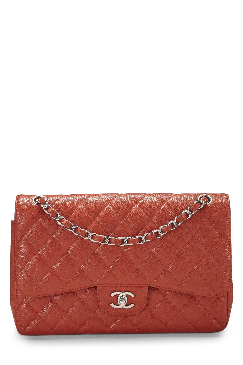 Chanel,  Orange Quilted Caviar New Classic Double Flap Jumbo, Orange