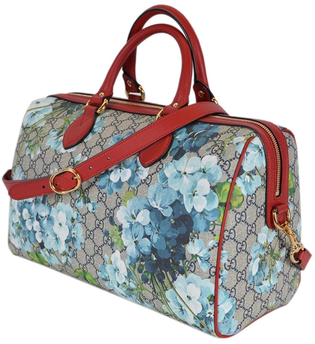 Gucci Blue Gucci Blooms Coated Canvas Medium Boston Top Handle Bag