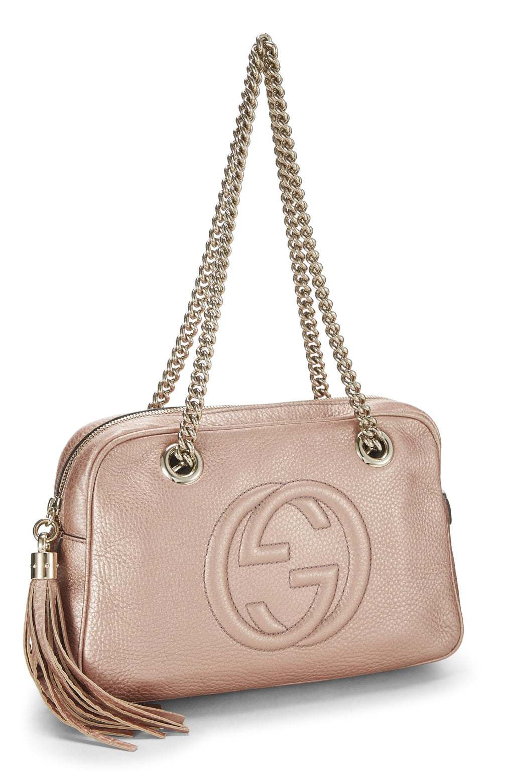 Gucci,  Metallic Pink Grained Leather Soho Chain Shoulder Bag, Pink