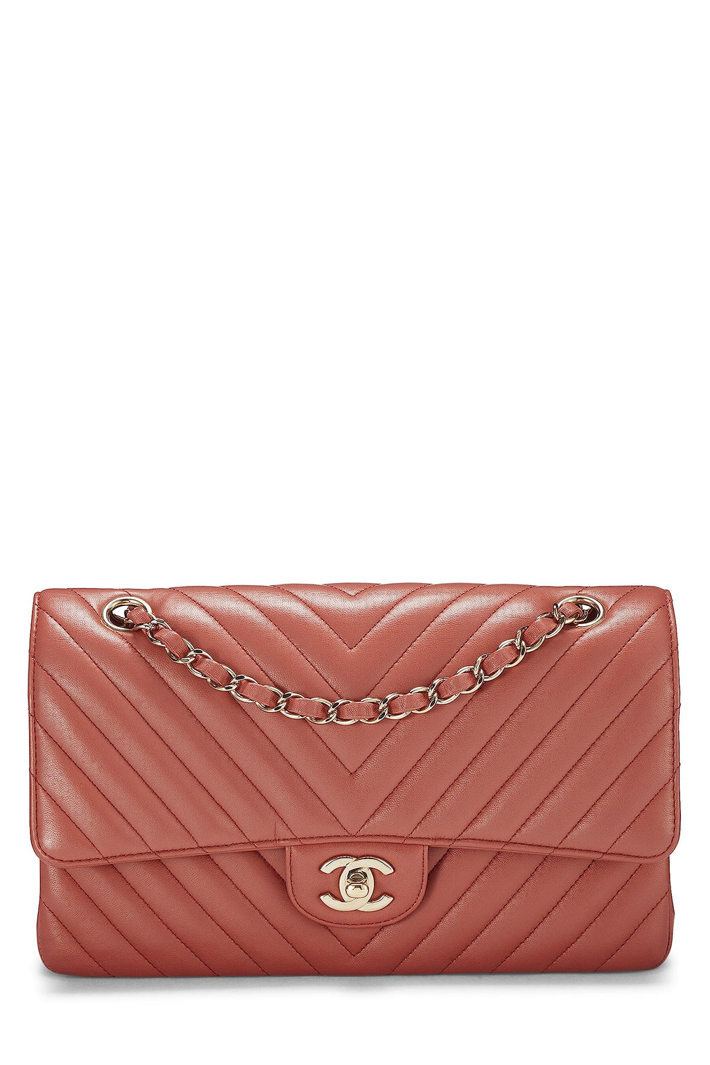 Chanel,  Orange Chevron Lambskin Classic Double Flap Medium, Orange