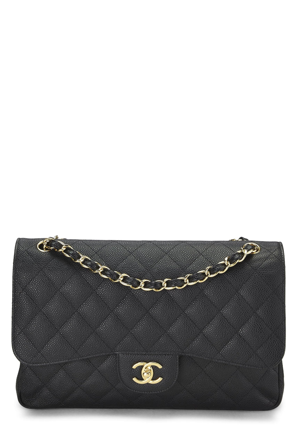 Chanel,  Black Quilted Caviar New Classic Double Flap Jumbo, Black