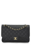 Chanel,  Black Quilted Caviar New Classic Double Flap Jumbo, Black