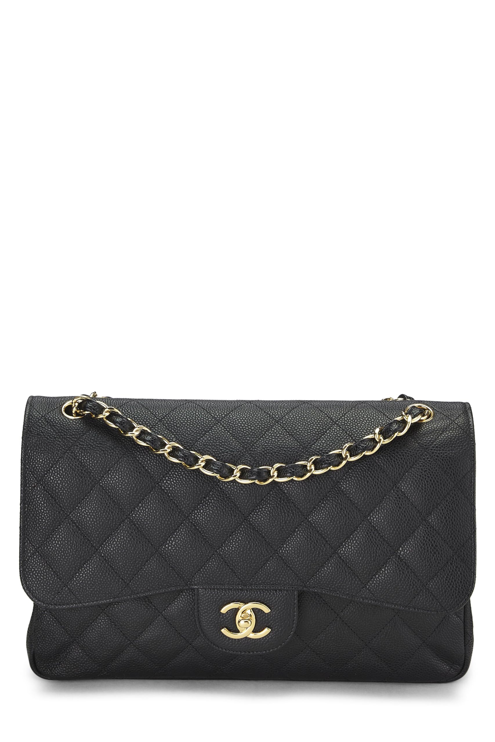 Chanel,  Black Quilted Caviar New Classic Double Flap Jumbo, Black