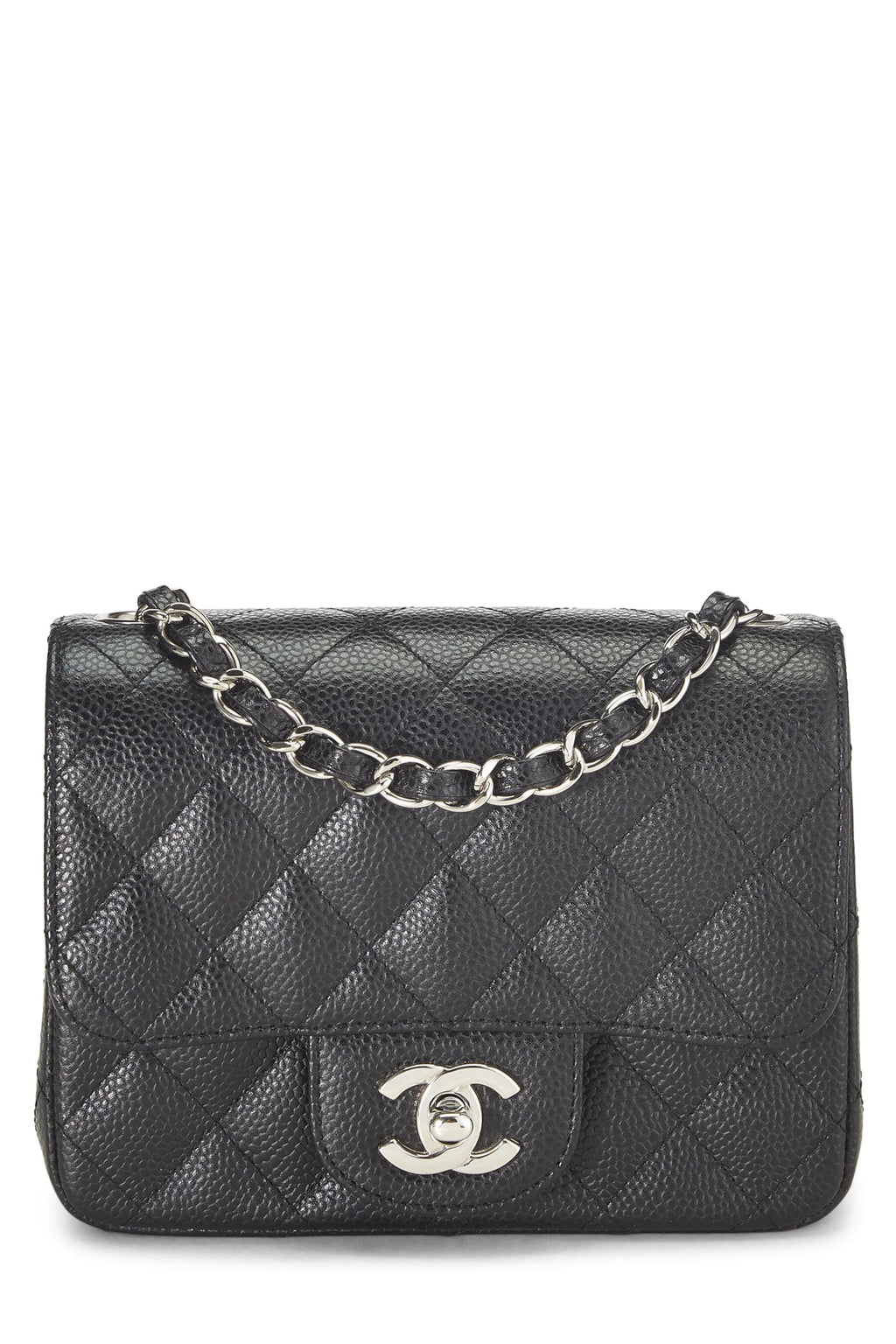 Chanel,  Black Quilted Caviar Classic Square Flap Mini, Black