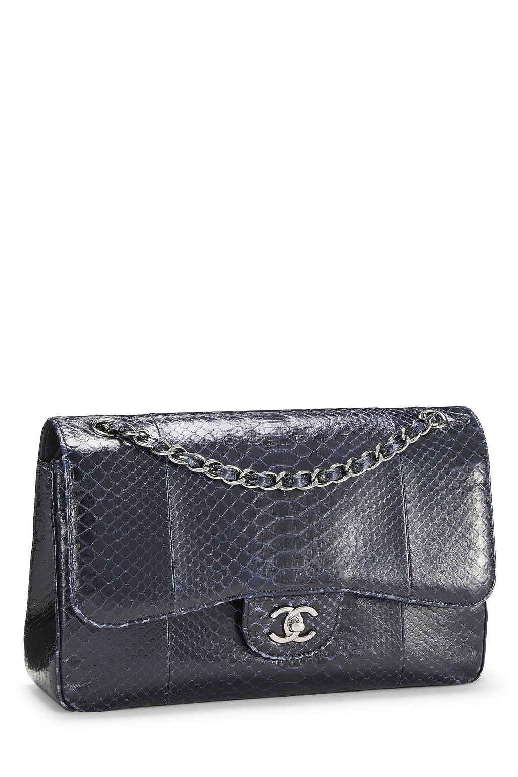 Chanel,  Navy Python New Classic Double Flap Jumbo, Navy