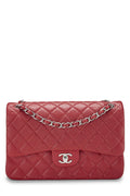 Chanel,  Red Quilted Caviar New Classic Double Flap Jumbo, Red