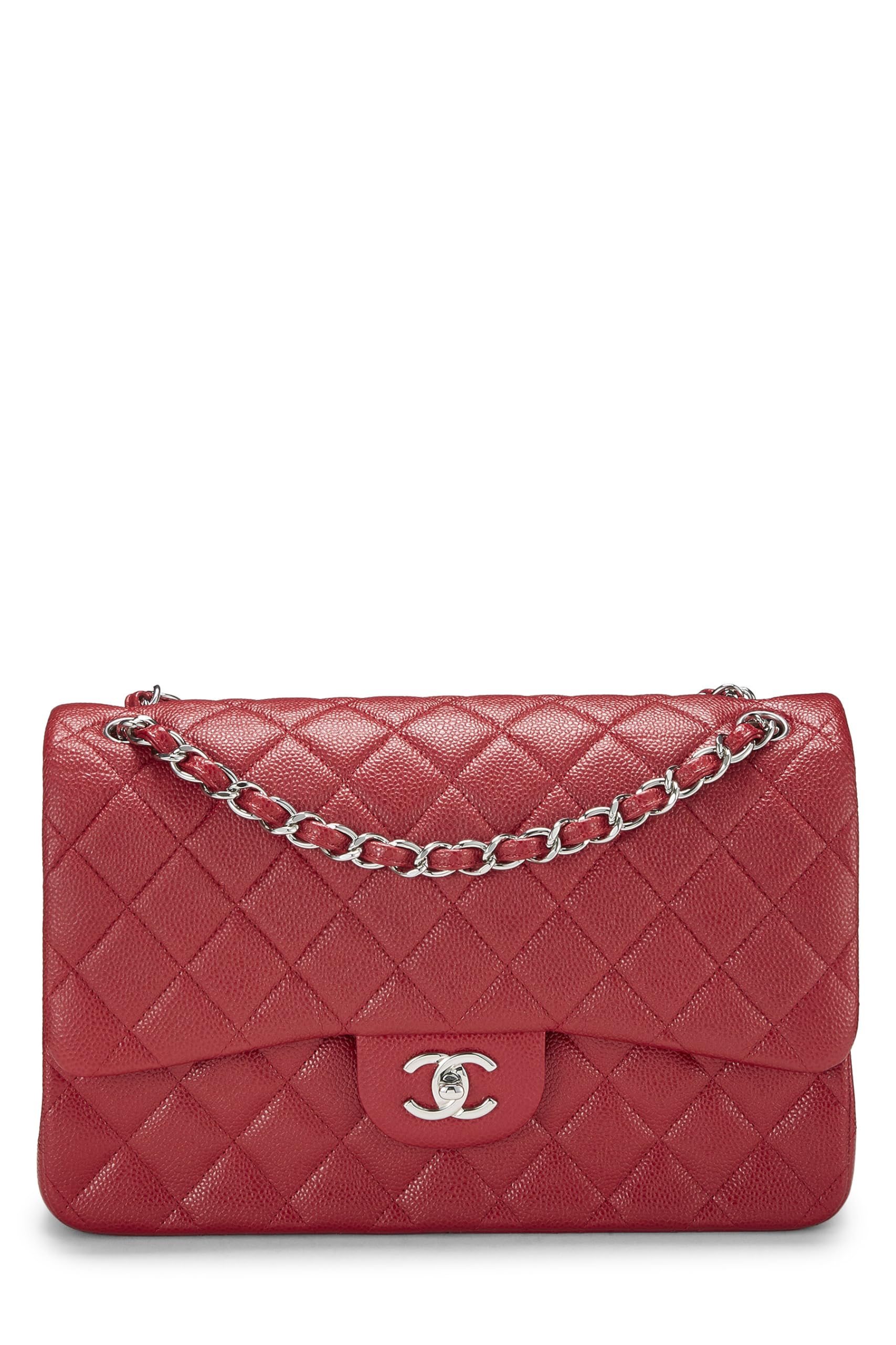 Chanel,  Red Quilted Caviar New Classic Double Flap Jumbo, Red