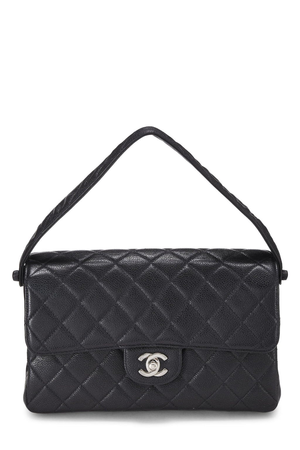 Chanel,  Black Quilted Caviar Double Sided Classic Flap Medium, Black